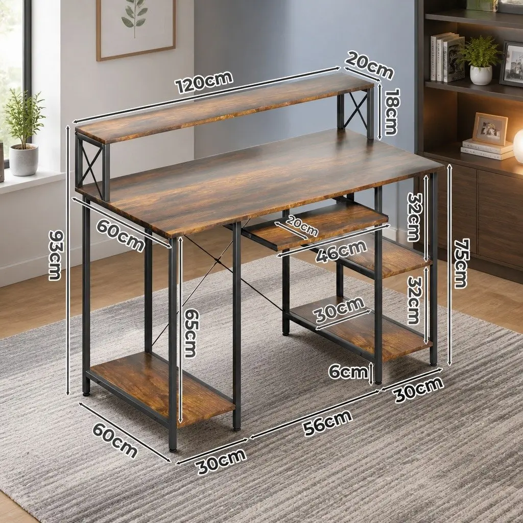 Height Adjustable Brown Computer Desk for Office and Gaming