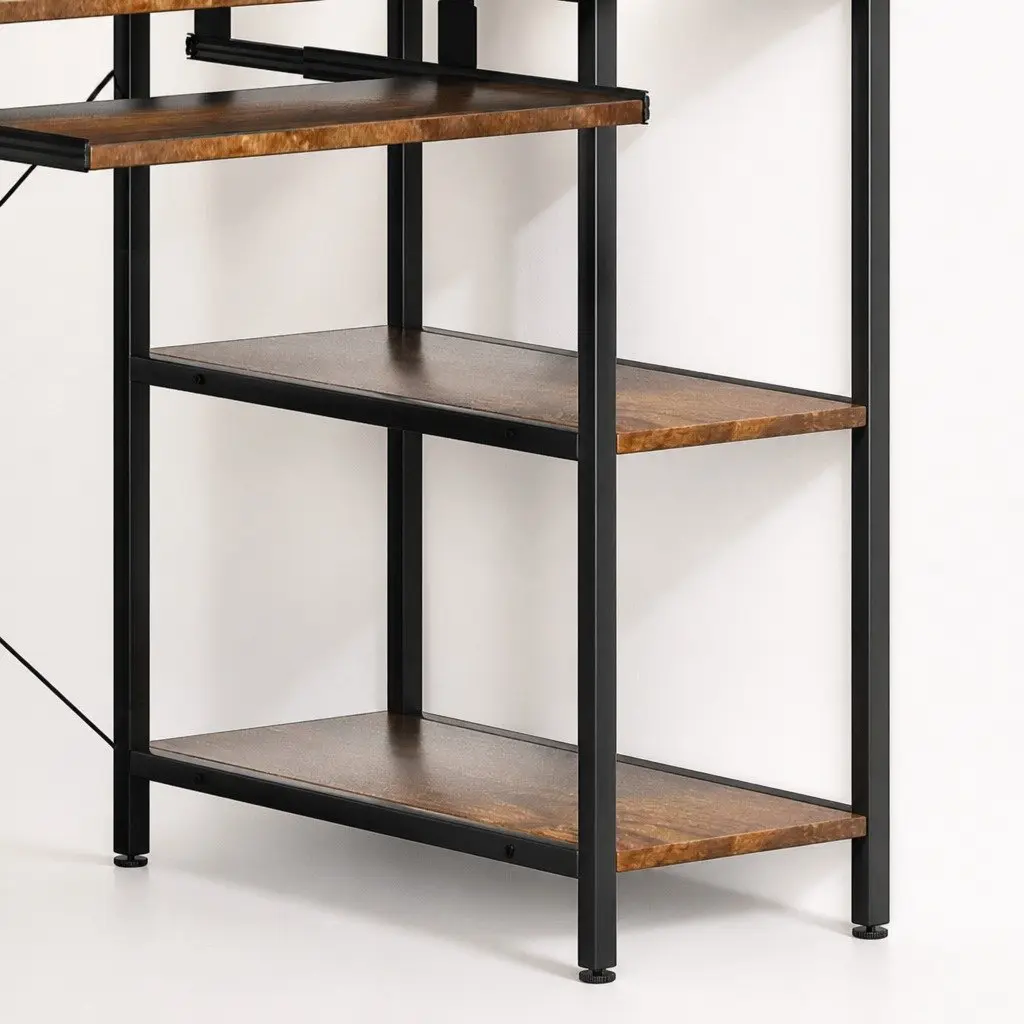Height Adjustable Brown Computer Desk for Office and Gaming