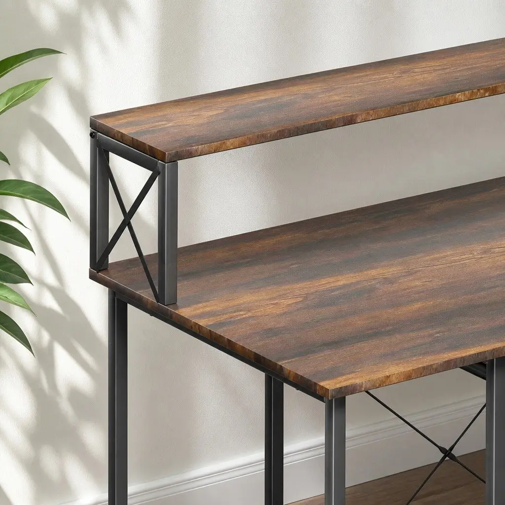 Height Adjustable Brown Computer Desk for Office and Gaming