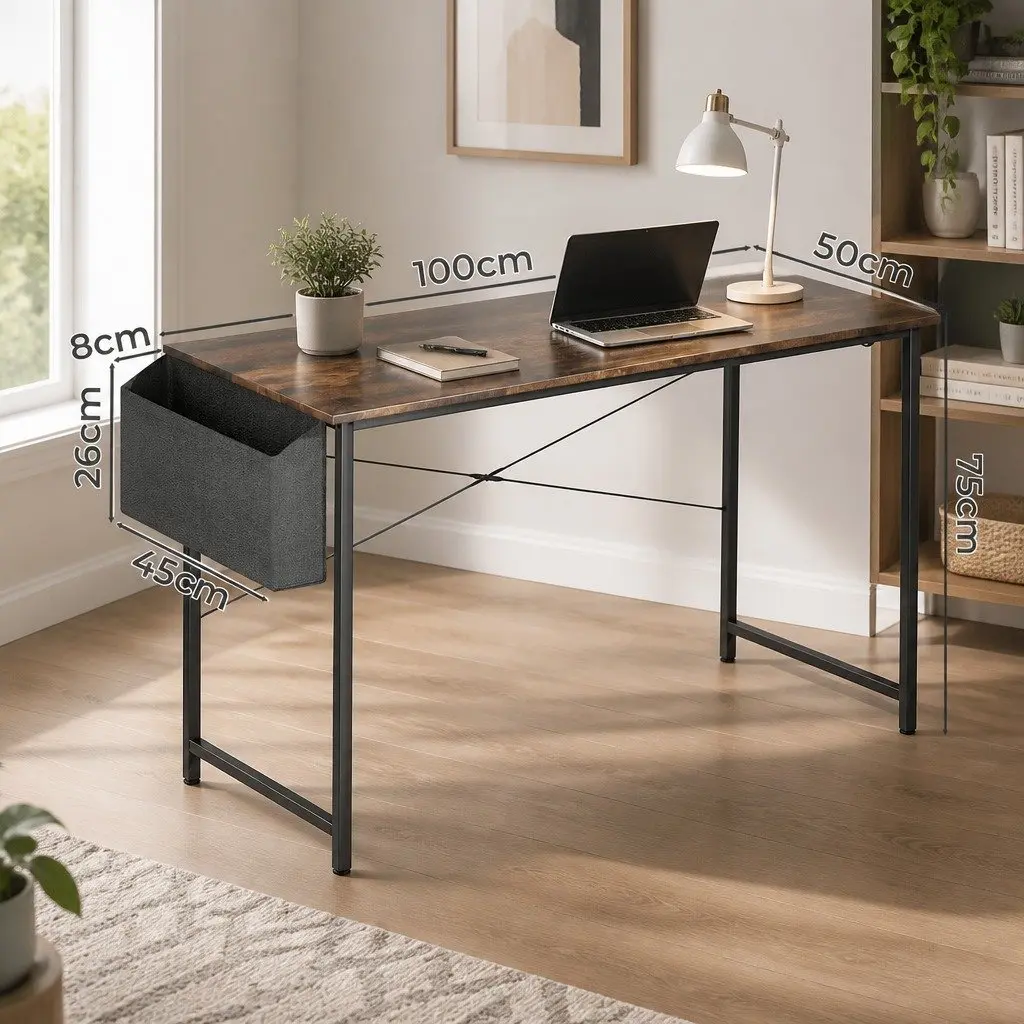 Computer Desk Industrial Style 100cm MDF Steel Home Office Workstation