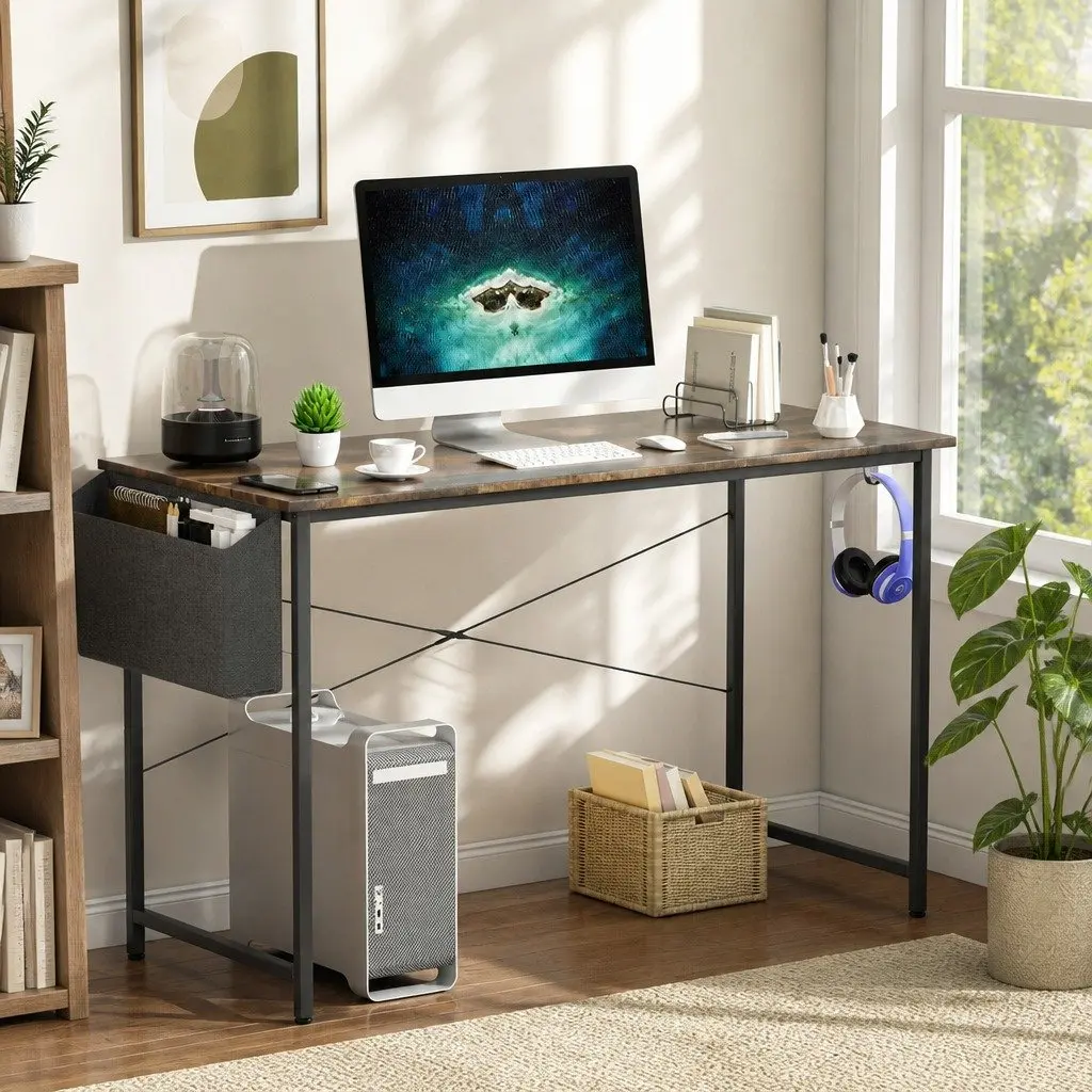 Computer Desk Industrial Style 100cm MDF Steel Home Office Workstation