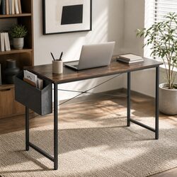 Warm Brown Computer Desk with Storage and Metal Frame
