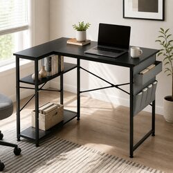 L-Shaped Black Gaming Desk for Home Office & Study
