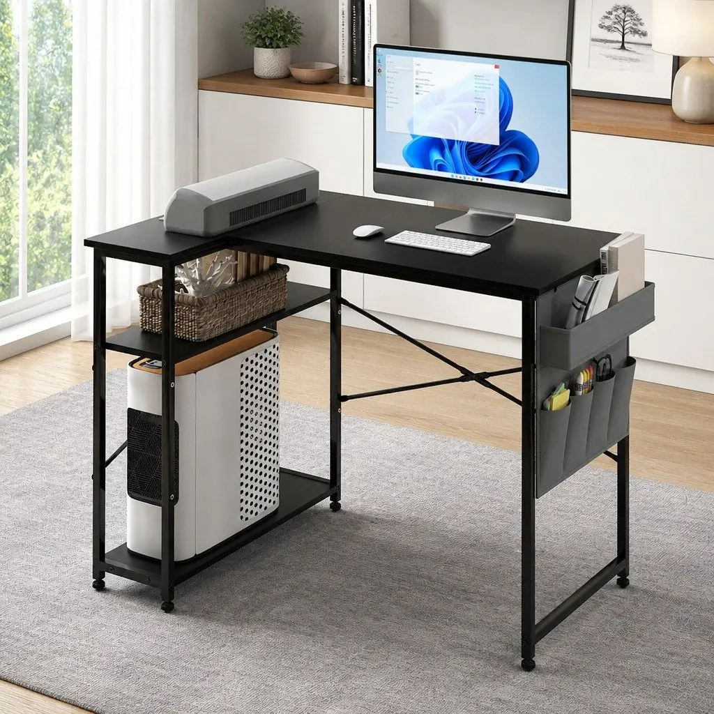 L-Shaped Black Gaming Desk for Home Office & Study