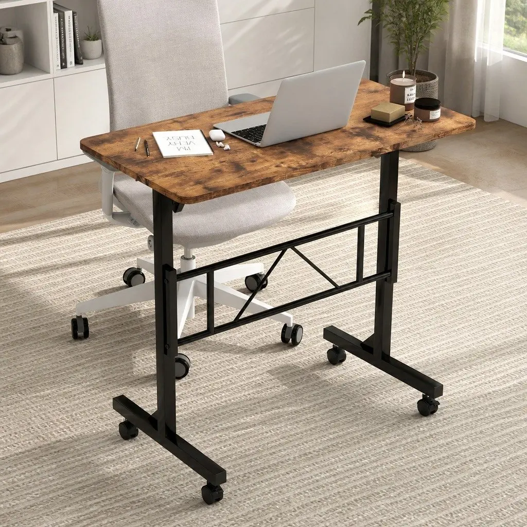 Height Adjustable Standing Desk Mobile Workstation 80cm x 40cm Brown Particle Board Steel