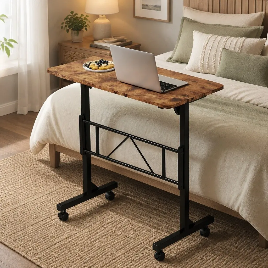 Height Adjustable Standing Desk Mobile Workstation 80cm x 40cm Brown Particle Board Steel