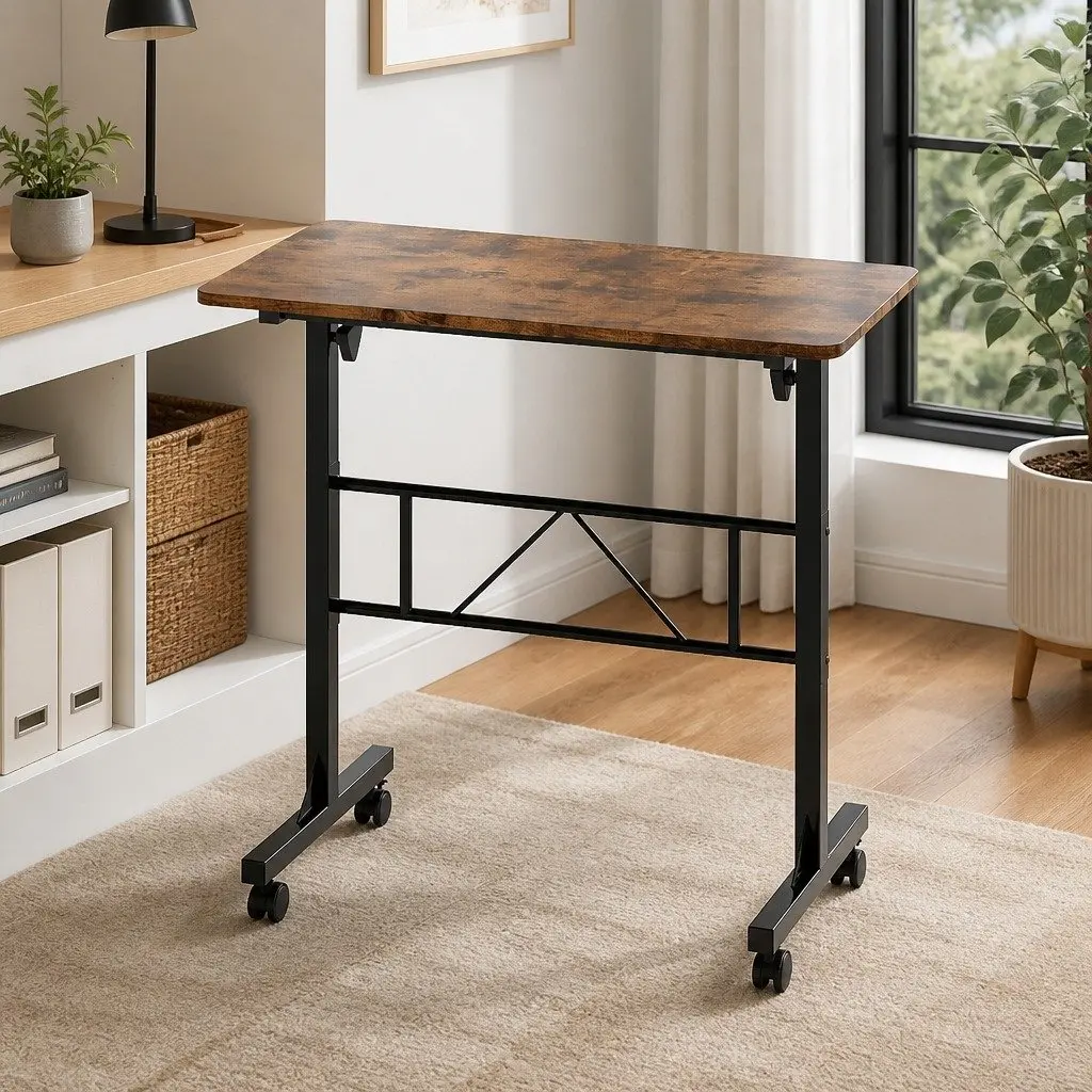 Height Adjustable Standing Desk Mobile Workstation 80cm x 40cm Brown Particle Board Steel