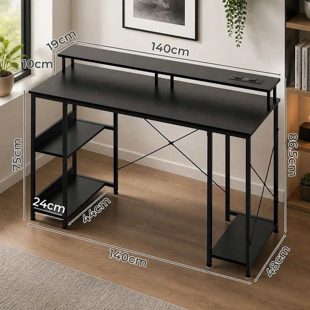 Gaming Desk with Monitor Shelf and LED Light