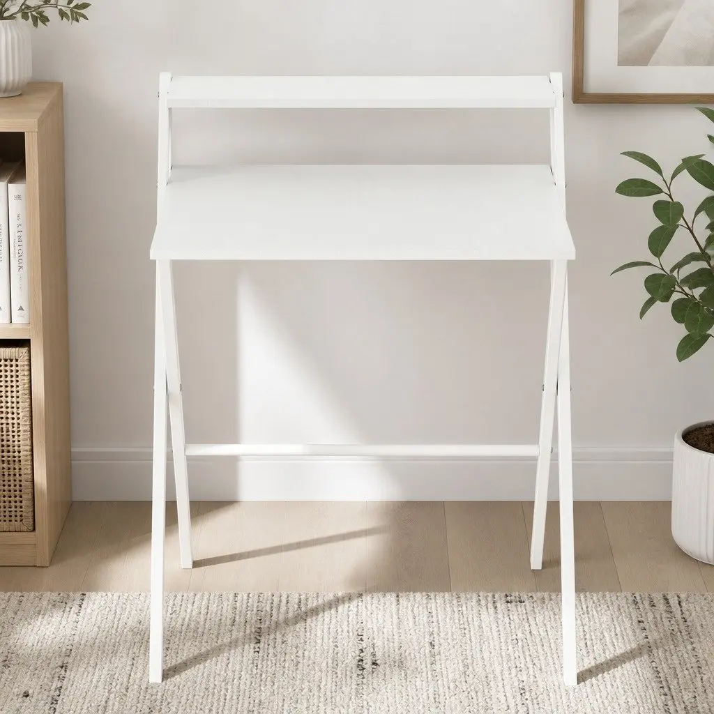 Foldable Computer Desk White 67.5 x 45 x 84 cm 15mm Particle Board PVC Steel Frame