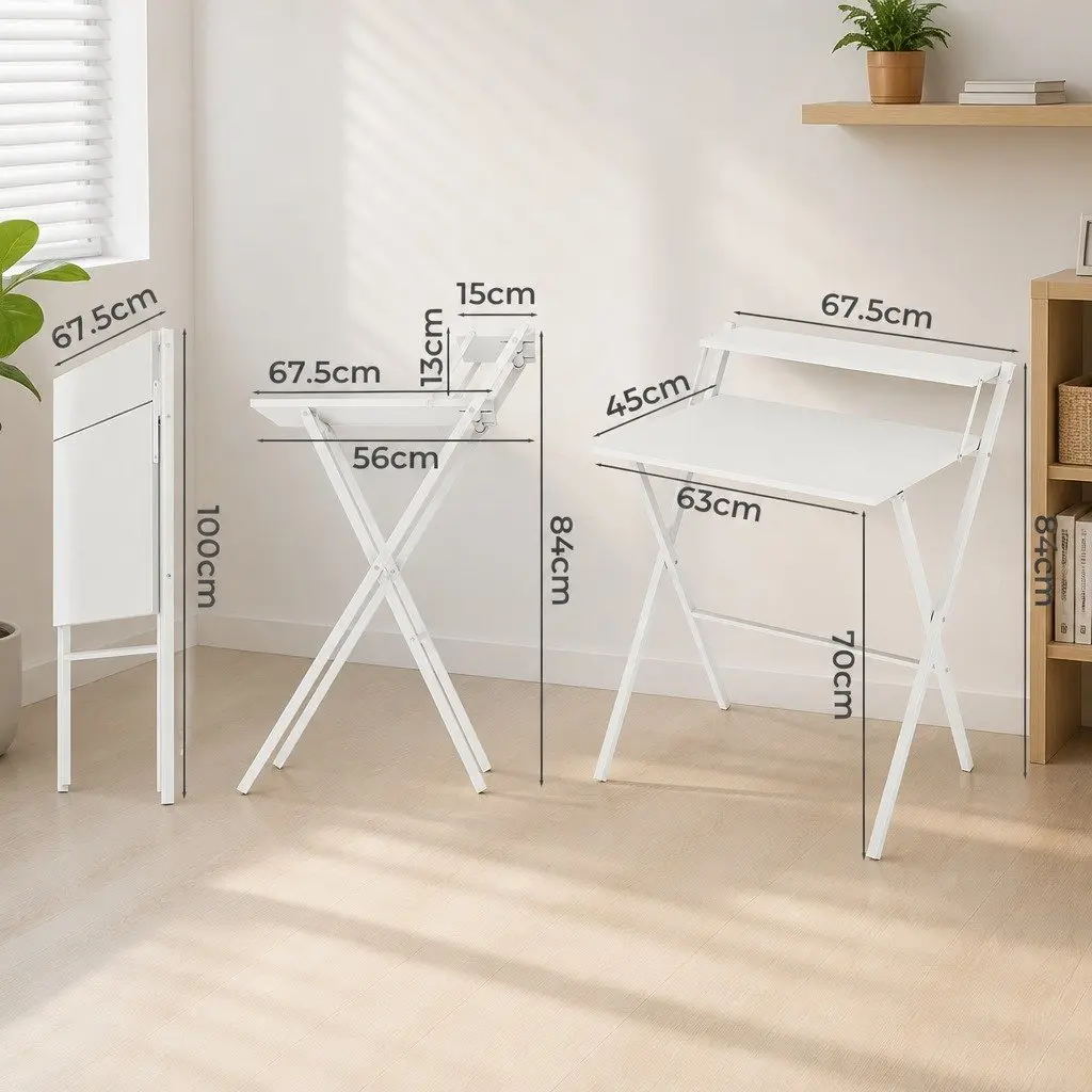 Foldable Computer Desk White 67.5 x 45 x 84 cm 15mm Particle Board PVC Steel Frame