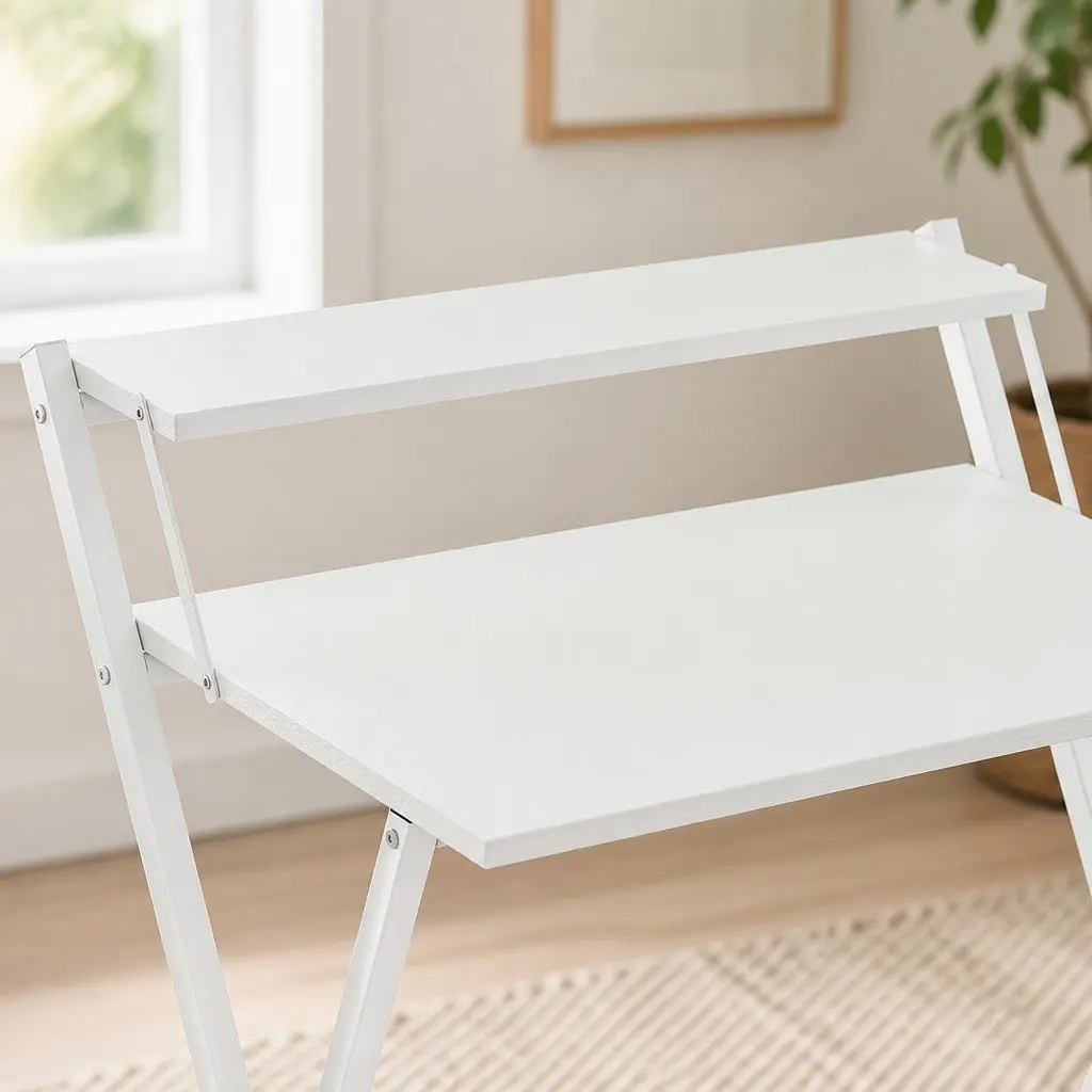 Foldable Computer Desk White 67.5 x 45 x 84 cm 15mm Particle Board PVC Steel Frame