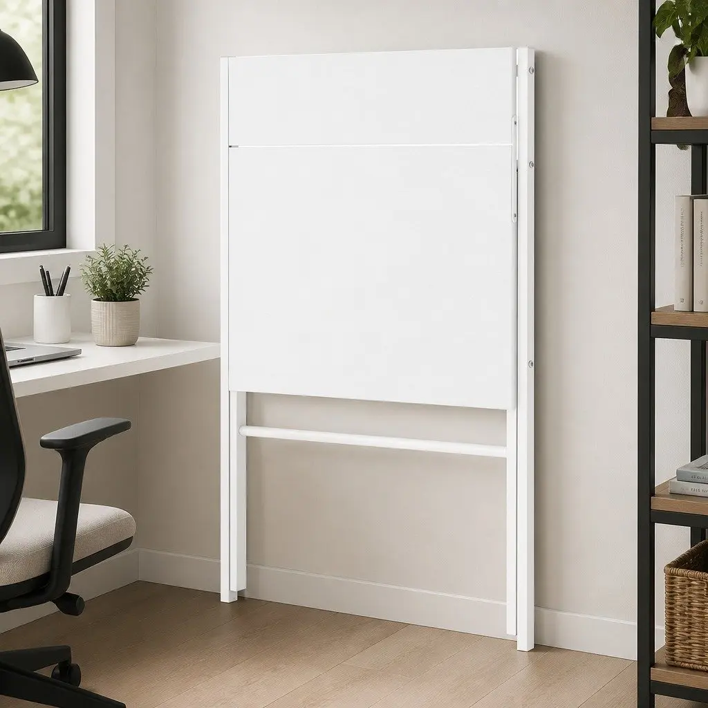 Foldable Computer Desk White 67.5 x 45 x 84 cm 15mm Particle Board PVC Steel Frame
