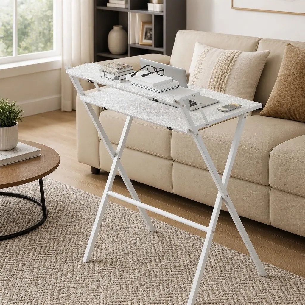Foldable Computer Desk White 67.5 x 45 x 84 cm 15mm Particle Board PVC Steel Frame