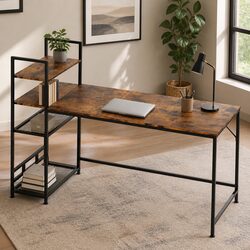 Computer Desk Study Table 4-Tier Storage Shelves Home Office Workstation 160cm