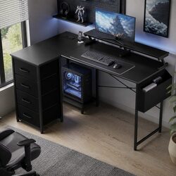 Cozy L Shaped Gaming Desk with RGB Lighting and Storage