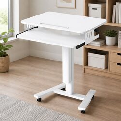 Mobile Adjustable Height Standing Desk with Keyboard Tray