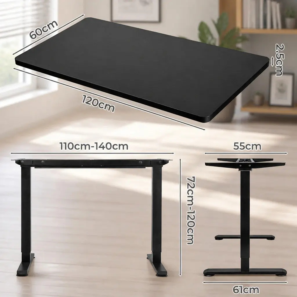 Motorised Standing Desk Adjustable 120cm x 60cm Black Electric Height Sit Stand