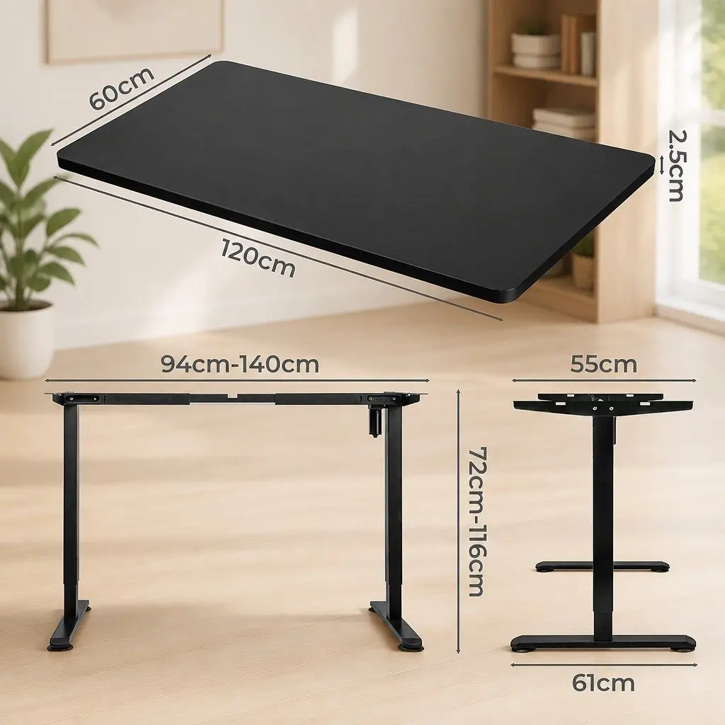 Motorised Standing Desk Height Adjustable 120cm Black Electric Office Frame