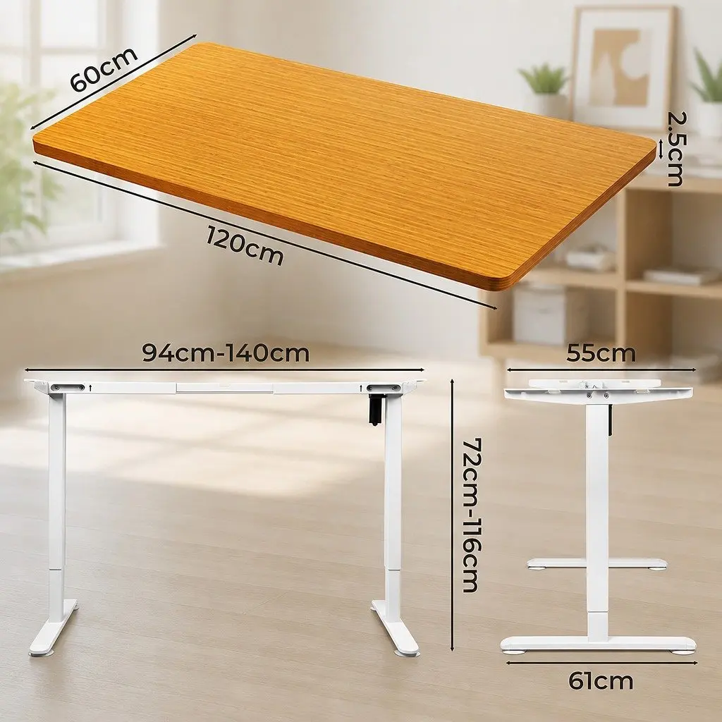 Motorised Standing Desk Frame Height Adjustable 120cm Natural Desktop Electric