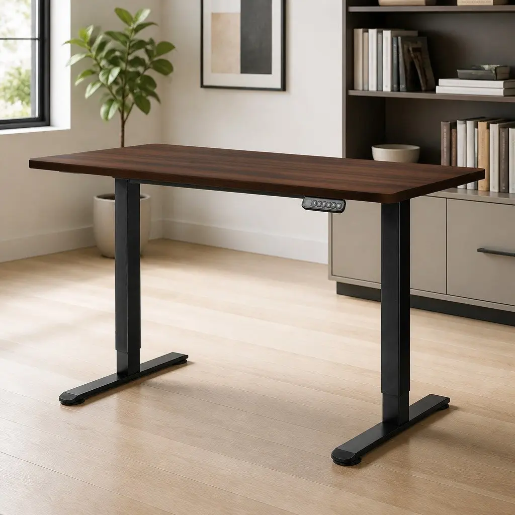 Motorised Standing Desk Adjustable Height 140cm Walnut Desktop Electric Office
