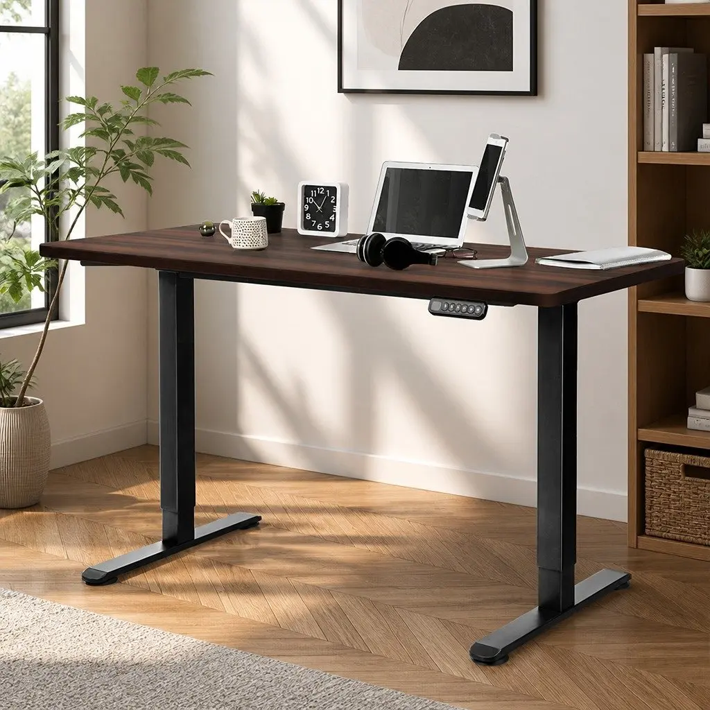 Motorised Standing Desk Adjustable Height 140cm Walnut Desktop Electric Office