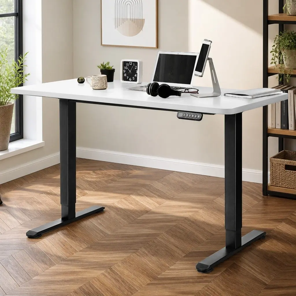 Motorised Standing Desk Adjustable Height Electric Frame 140cm White Office