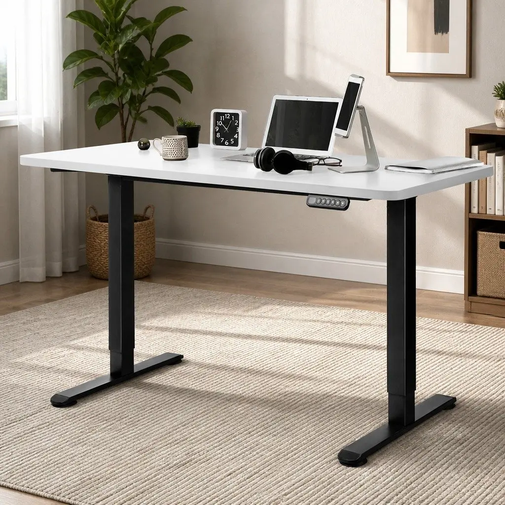 Motorised Standing Desk Adjustable Height Electric Frame 140cm White Office