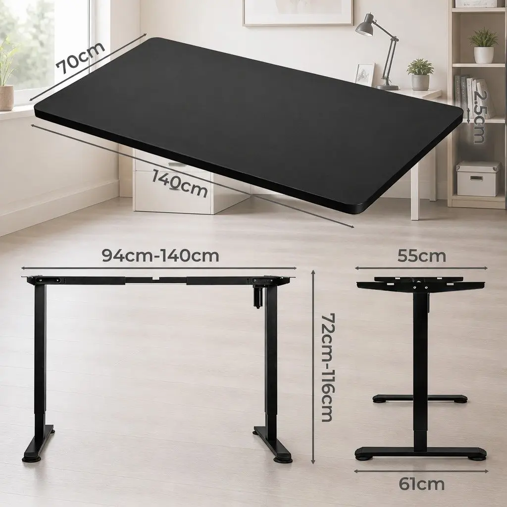 Motorised Standing Desk Adjustable Electric Frame 140cm Desktop Black Office