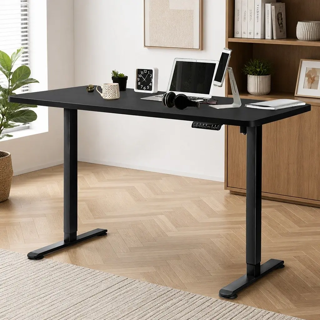 Motorised Standing Desk Adjustable Electric Frame 140cm Desktop Black Office