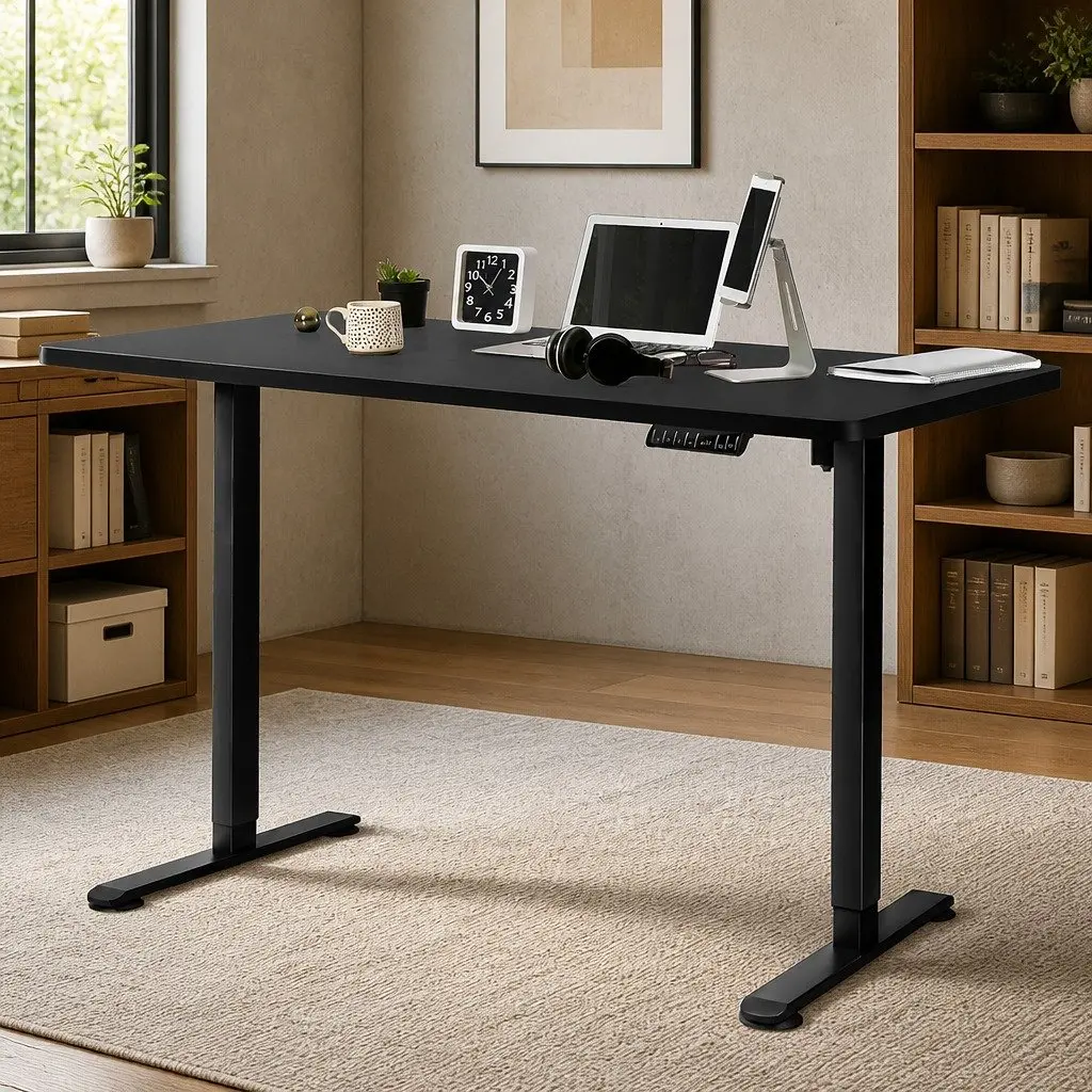 Motorised Standing Desk Adjustable Electric Frame 140cm Desktop Black Office