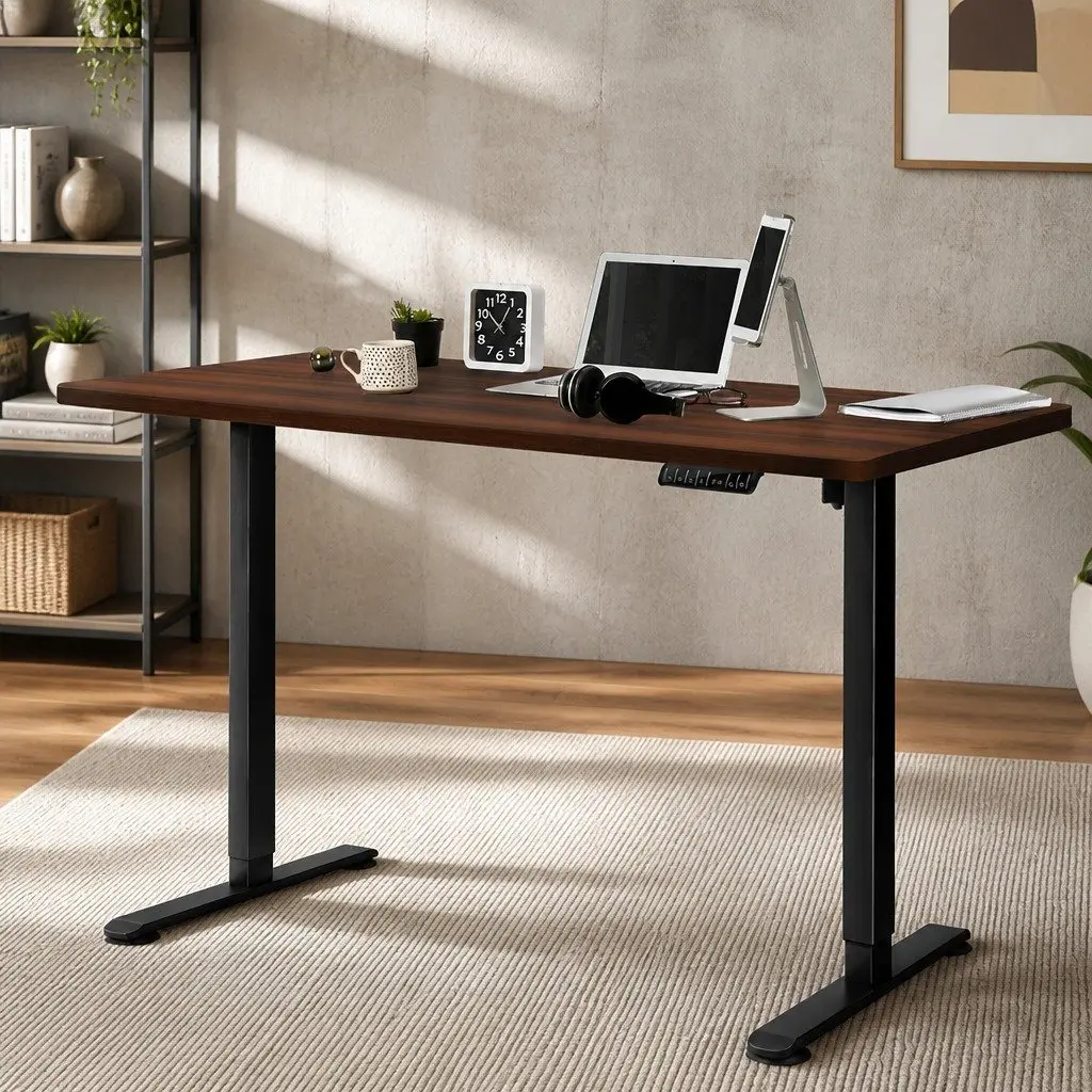 Motorised Standing Desk Adjustable Height 140cm Walnut Desktop Electric Office