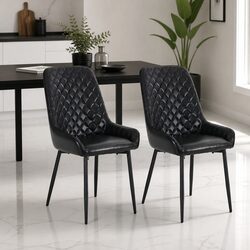 Set of 2 Retro Black PU Leather Dining Chairs
