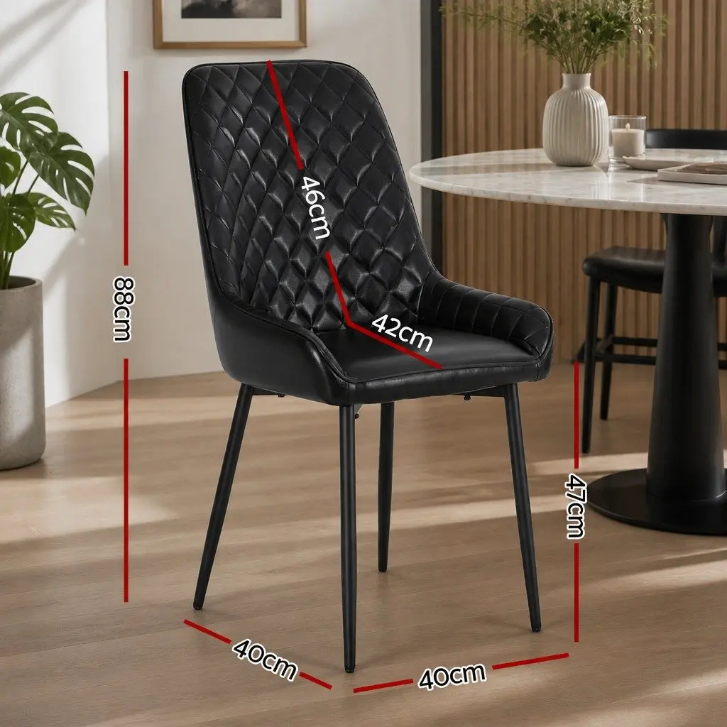 Set of 2 Retro Black PU Leather Dining Chairs