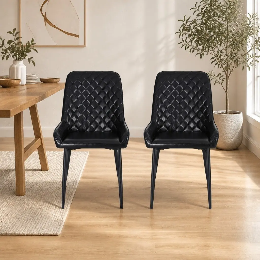 Set of 2 Retro Black PU Leather Dining Chairs
