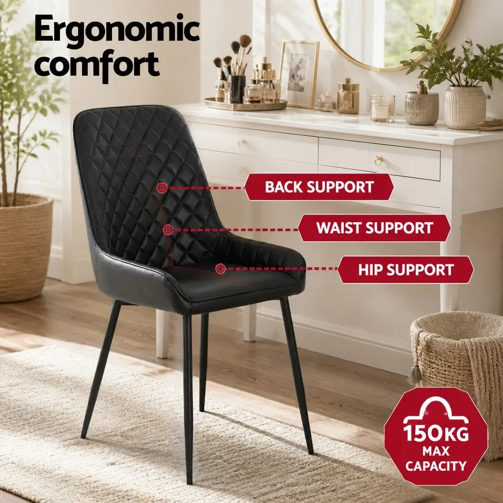 Set of 2 Retro Black PU Leather Dining Chairs