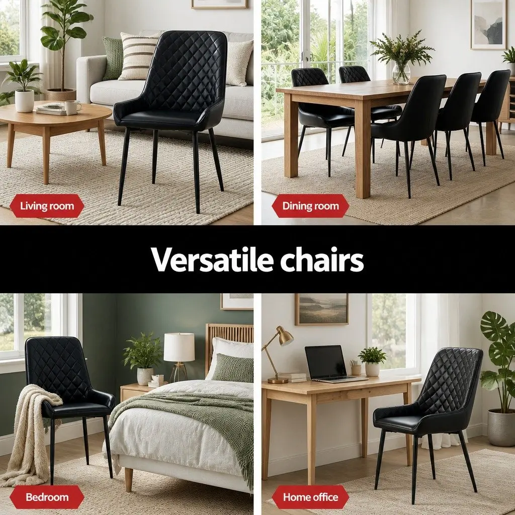 Set of 2 Retro Black PU Leather Dining Chairs