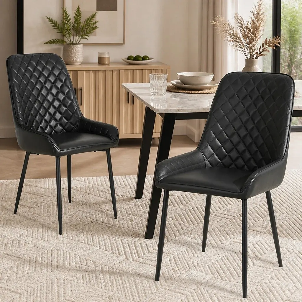Set of 2 Retro Black PU Leather Dining Chairs
