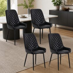 Set of 4 Black PU Leather Retro Dining Chairs
