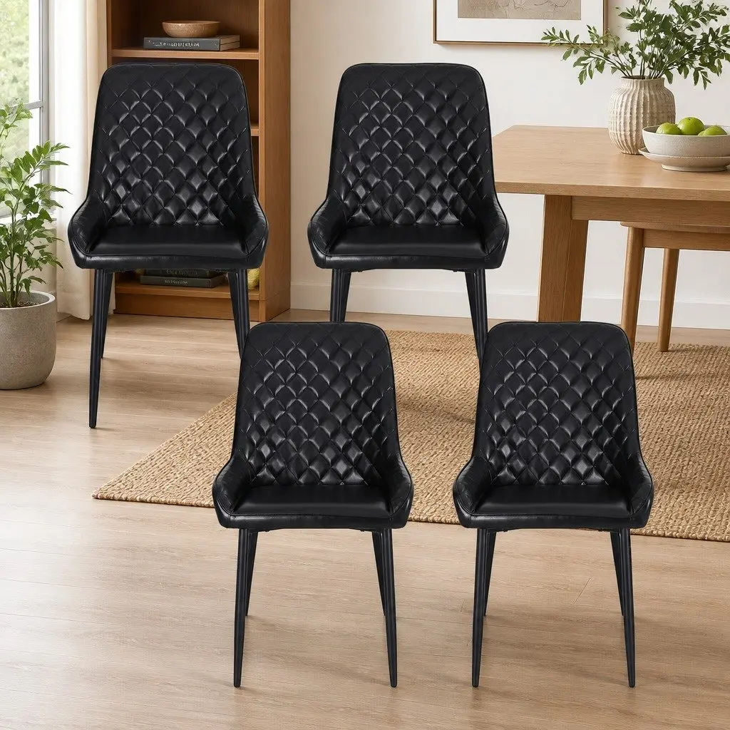 Set of 4 Black PU Leather Retro Dining Chairs