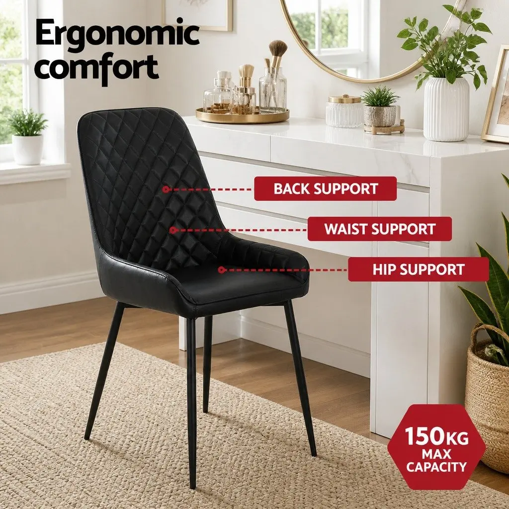 Set of 4 Black PU Leather Retro Dining Chairs
