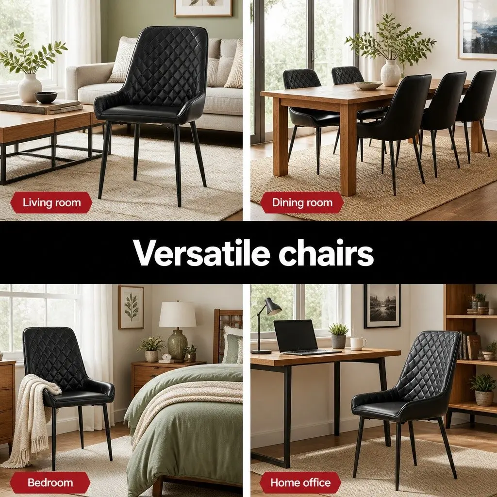 Set of 4 Black PU Leather Retro Dining Chairs