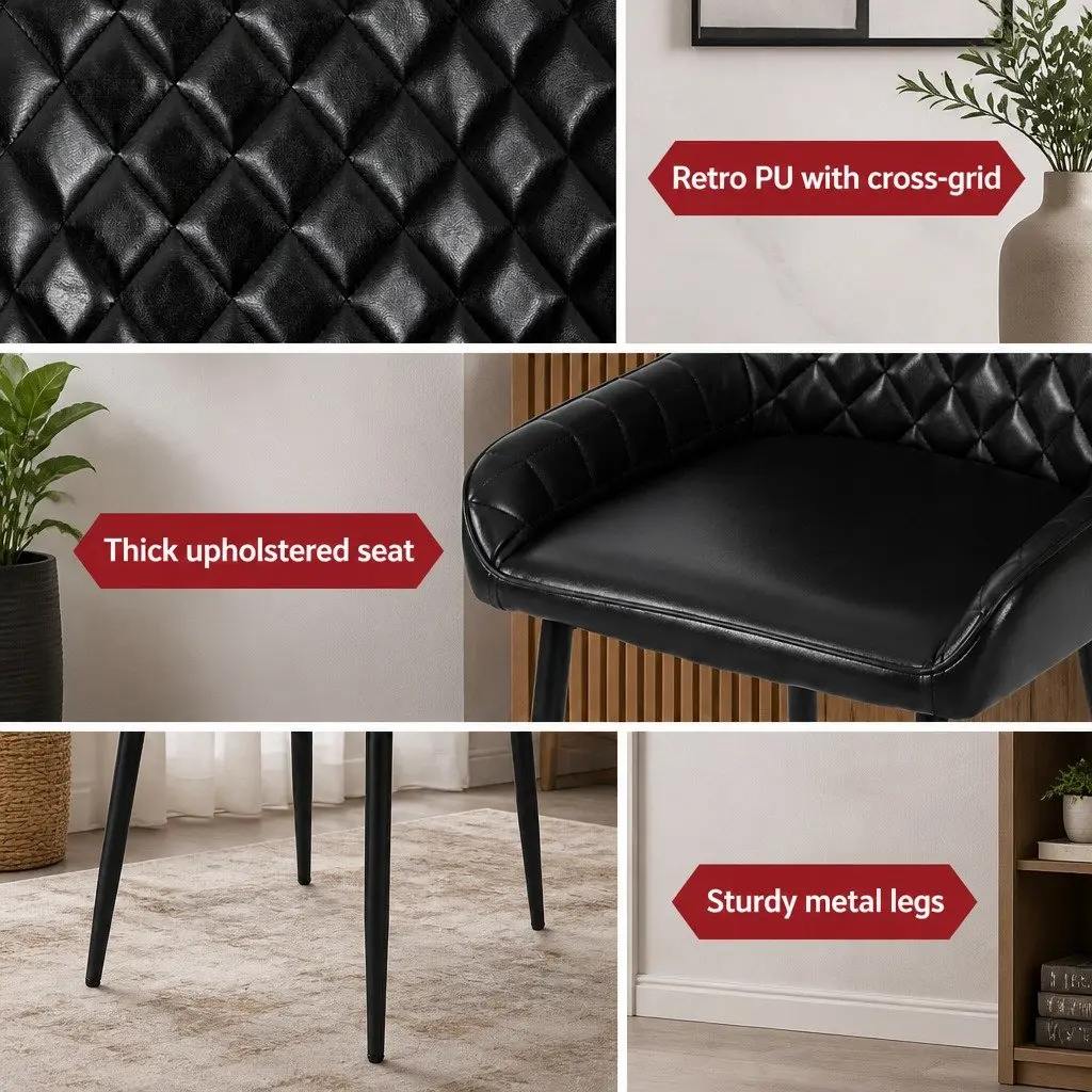 Set of 4 Black PU Leather Retro Dining Chairs
