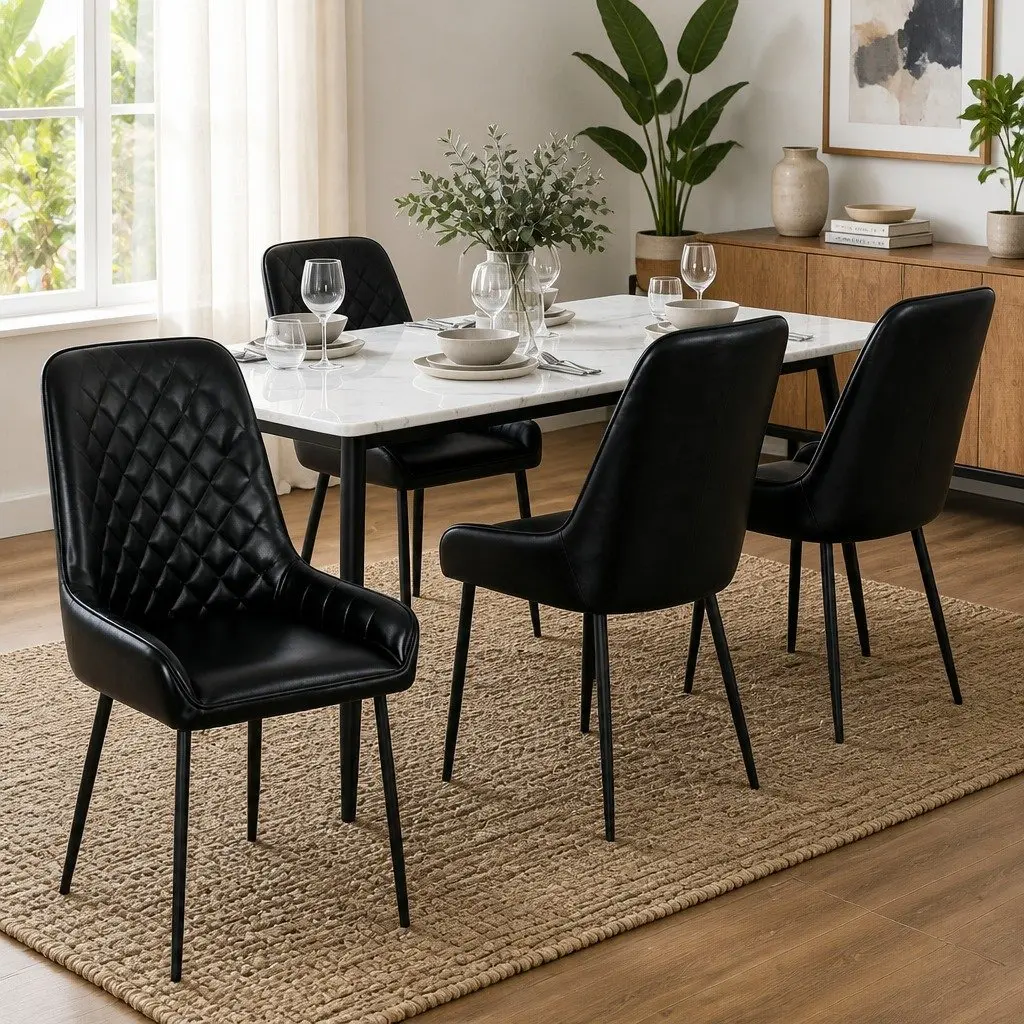 Set of 4 Black PU Leather Retro Dining Chairs