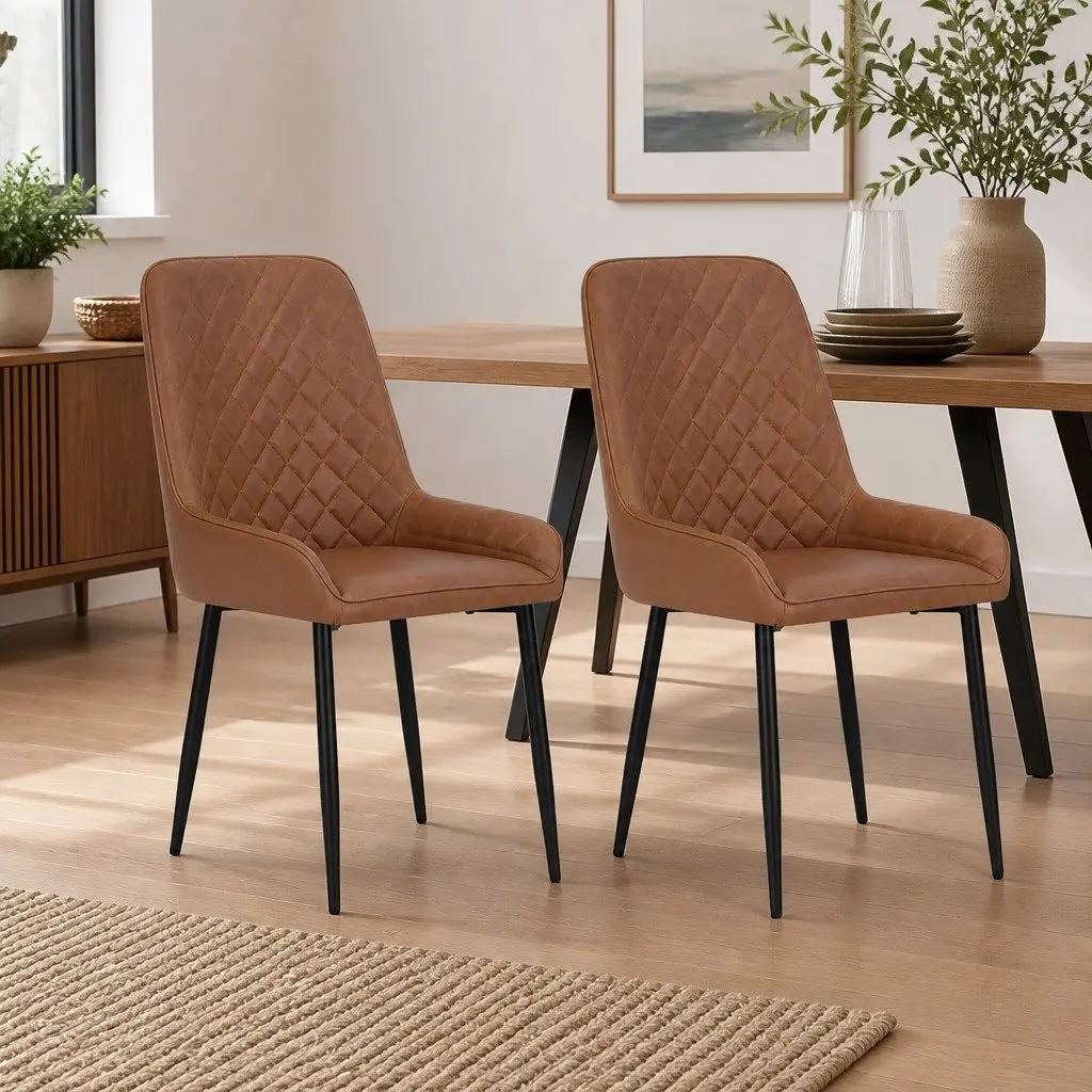 Set of 2 Retro Brown PU Leather Dining Chairs