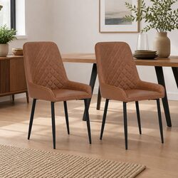 Set of 2 Retro Brown PU Leather Dining Chairs
