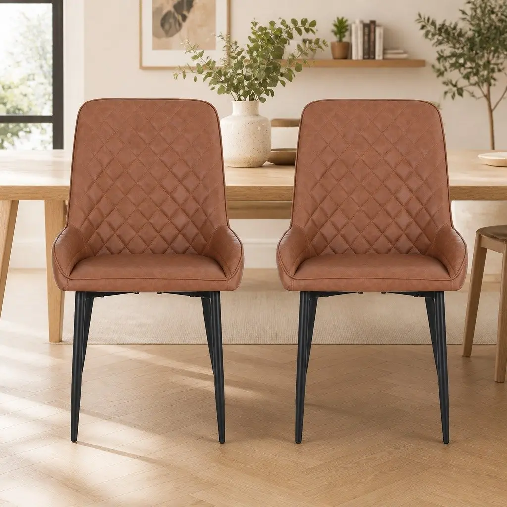Dining Chairs Retro PU Leather Brown 40cm W x 40cm D x 88cm H