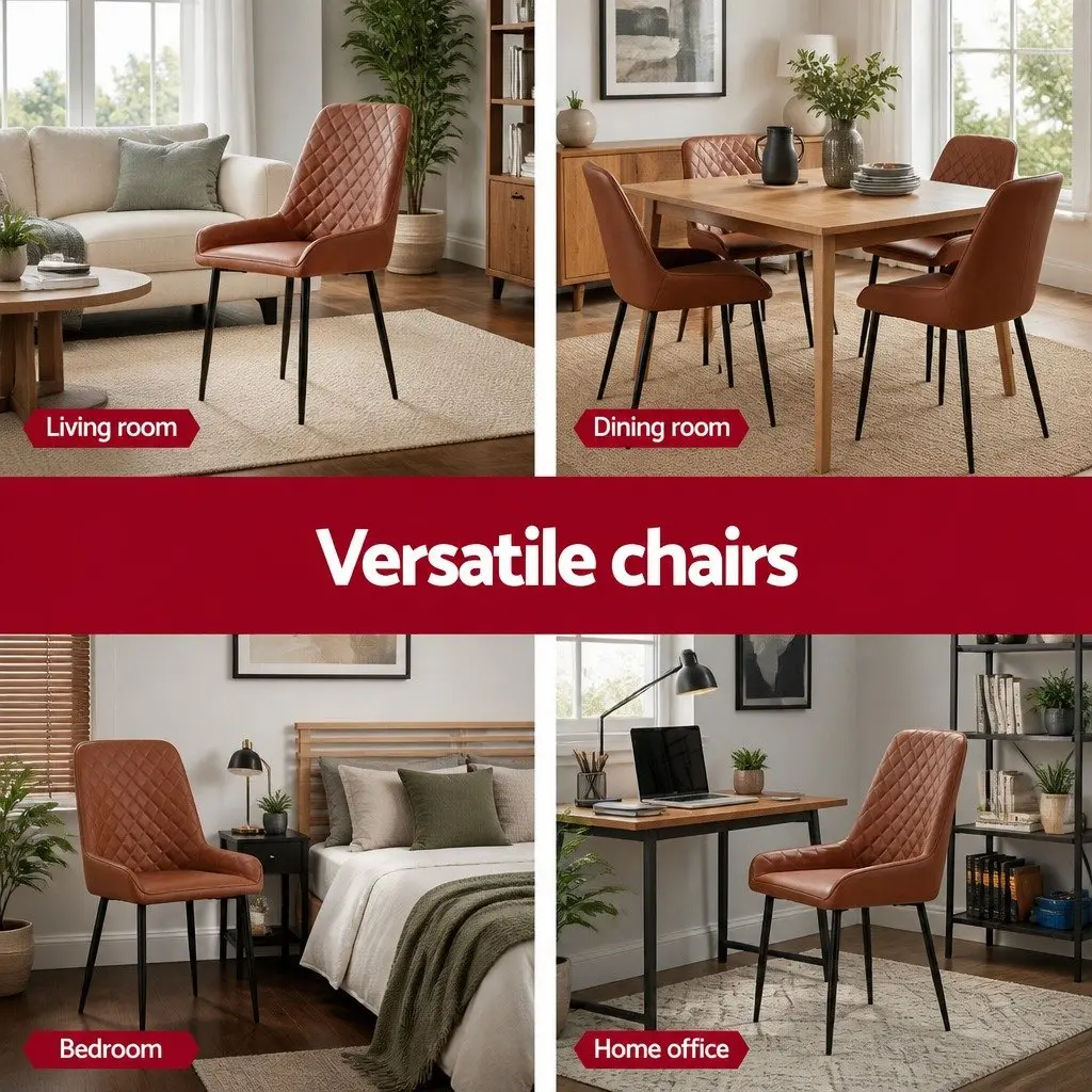 Dining Chairs Retro PU Leather Brown 40cm W x 40cm D x 88cm H