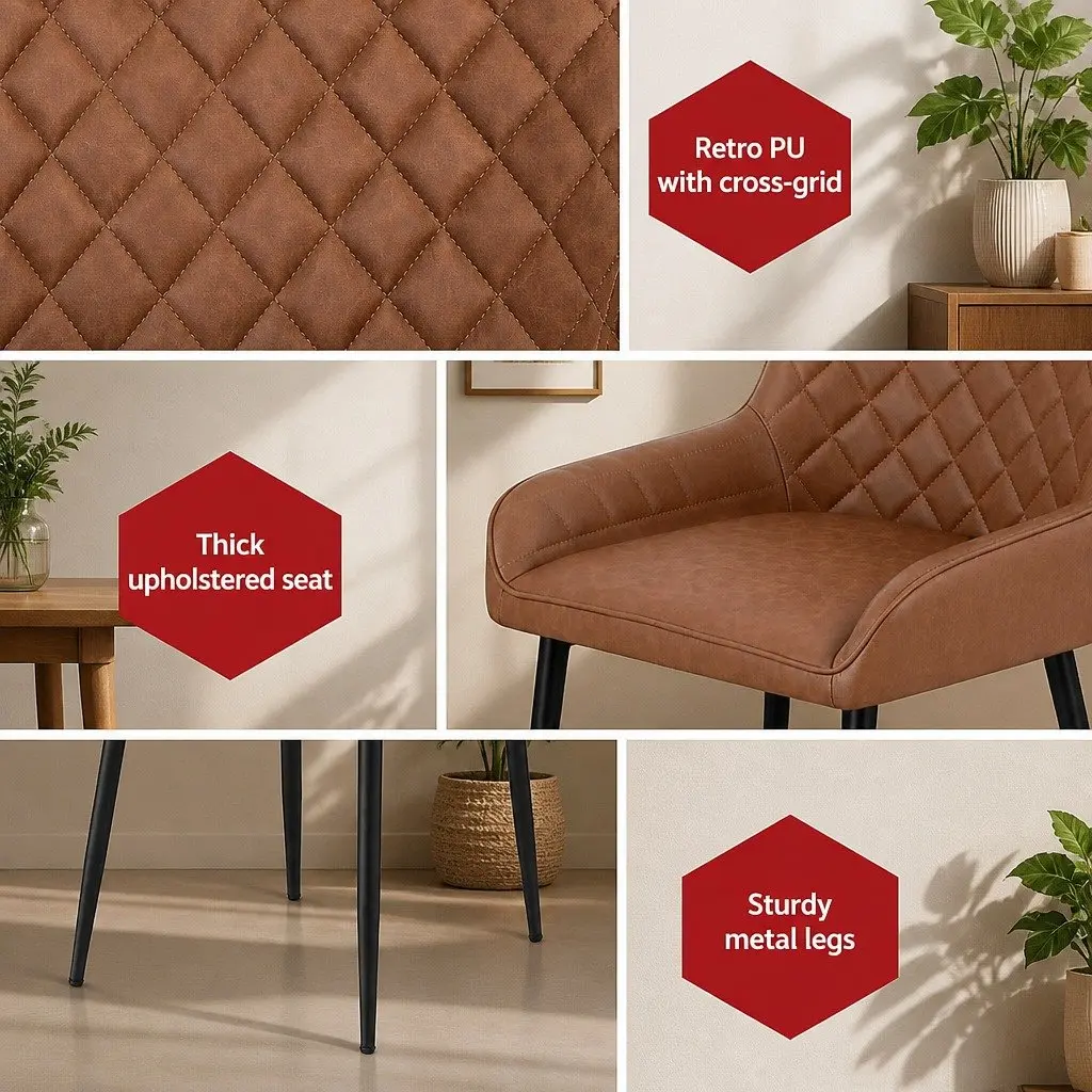 Dining Chairs Retro PU Leather Brown 40cm W x 40cm D x 88cm H