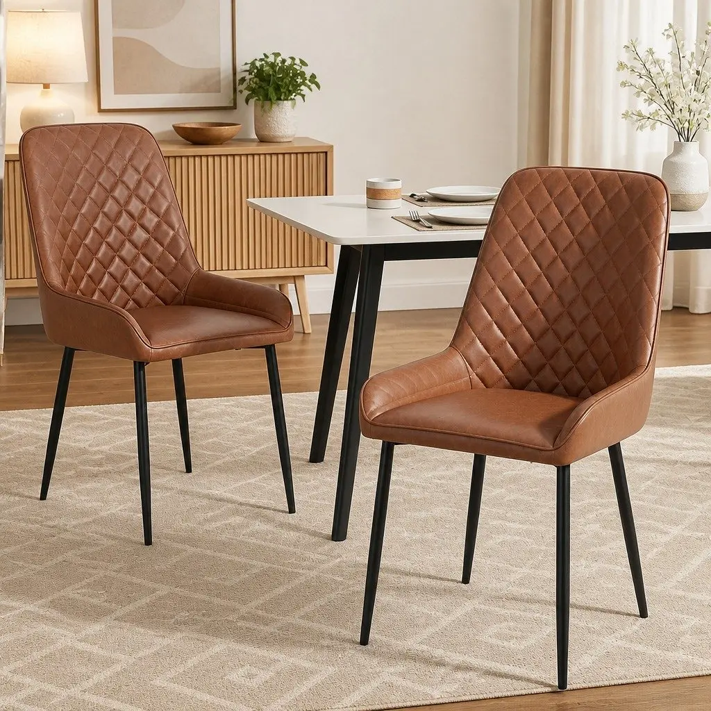 Dining Chairs Retro PU Leather Brown 40cm W x 40cm D x 88cm H