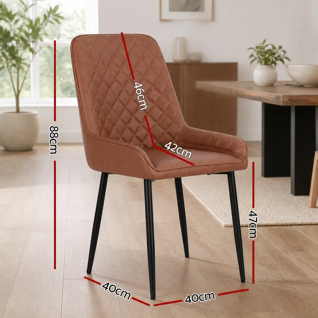 Dining Chairs Retro Brown PU Leather 4 Piece Metal